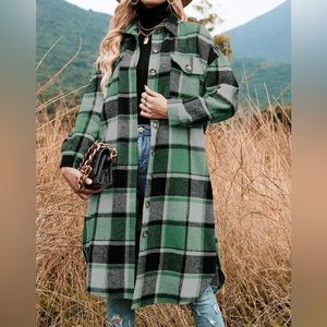 Women's Long Plaid Cardigan Long Sleeve Trench Coat Fall Winter Jackets